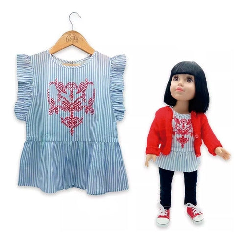 Witty Girls Confidence Trust Striped Blouse Set for Girls and Dolls 2