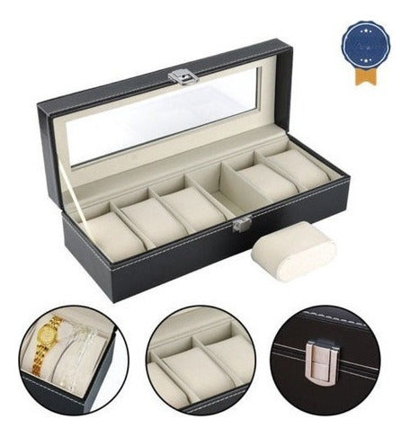 Watch Box with 6 Slots PU Leather Display Organizer 2