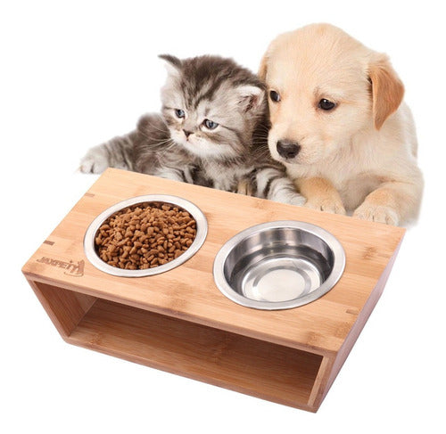 H Raised Double Bowl Pet Feeder for Cats and Dogs 2