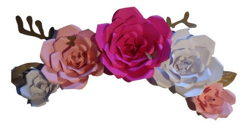 Giant Paper Roses Kit for Weddings and Candy Walls - Set of 5 Flowers and Leaf Branches 0