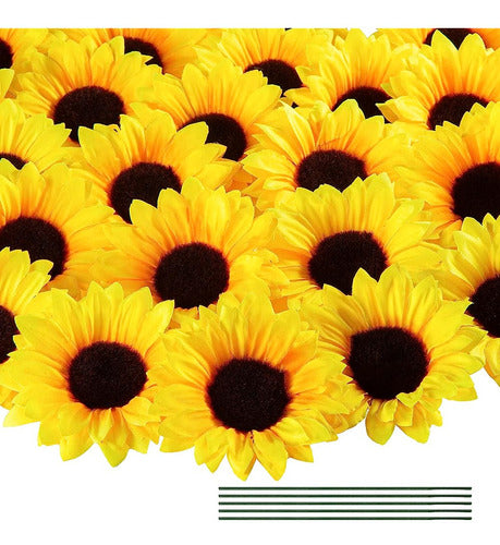 Coferset 40pcs Artificial Silk Sunflower Heads with Stems, 4" Heads 0