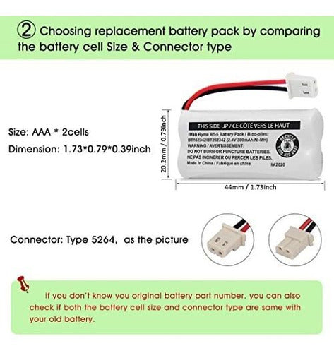 Imah 2 Batteries for Bt162342 Bt262342, 2.4 V 300 Mah Cs6719 3