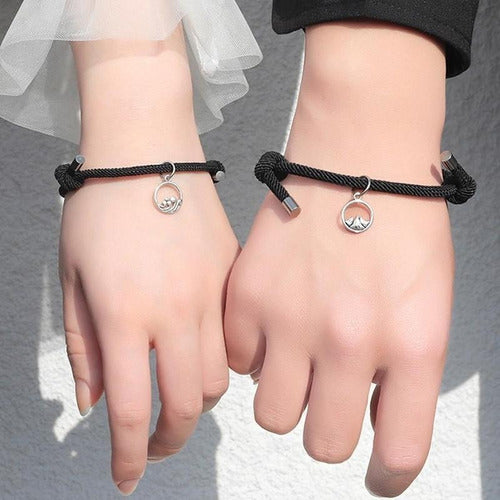 Magnetic Black Cord Bracelets for Couples, Sea and Mountain 2