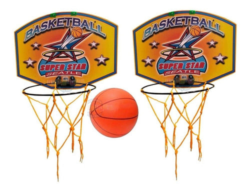 2 Aros De Basquet Tablero Madera Pared Con Pelota Basket 0