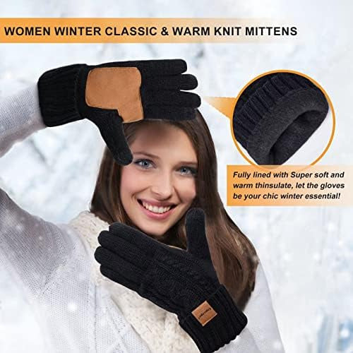 Winter Gloves for Women in Cold Weather, Warm Merino Wool Cable Knit Gloves 4