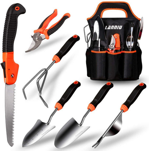 LANNIU Gardening Tool Set, Stainless Steel Heavy Duty Outdoor Hand Tools Kit with Storage Tote Bag 0