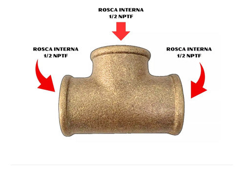 Conexão Te Tee T Latão Rosca 1/2 Fêmea Instalação Gás 1