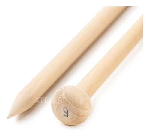 Set of 2 Wooden Knitting Needles Tricot 9mm x Pair 2