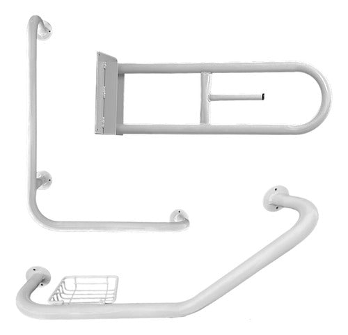 Romano Bathroom Safety Kit with L-Shaped Grab Bar, 60cm Fixed Bar, and Soap Holder 0