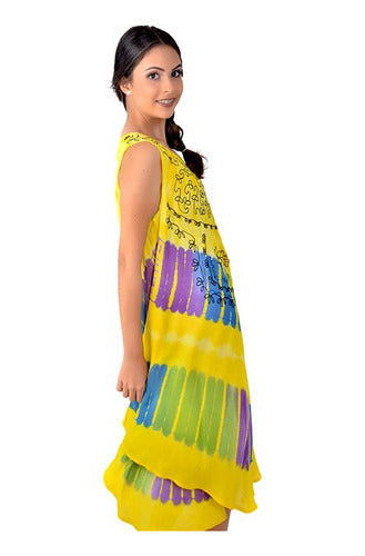 Hindu Batik Embroidered Wide Bias Cut Women's Sun Dress 19