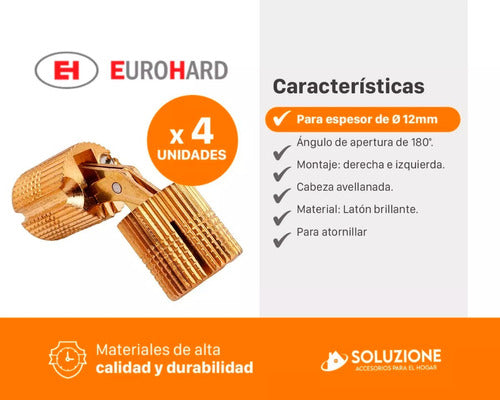 Bisagra Oculta De Latón Diámetro 12mm Eurohard X 4 Unidades 3