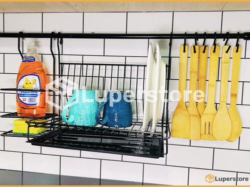 Luperstore Dish Rack Kit + Cleaning Set + 6 Hooks + 90 cm Black Rail 6