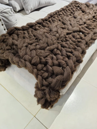 XXL Nordic Chocolate Hand-Woven Blanket 2.30 x 0.60 + Braid + Pompon 1