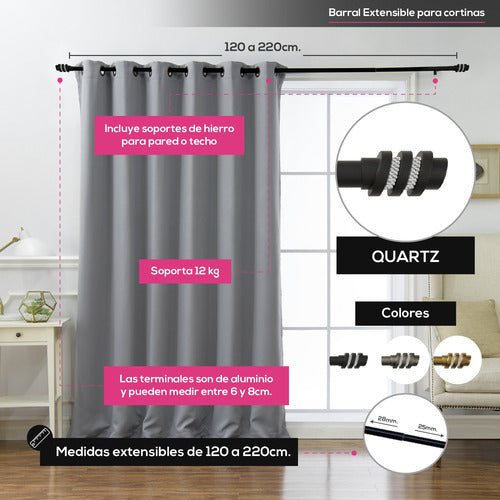 Haussman Quartz Vip Extendable Iron Curtain Rod 120 to 220 cm 1