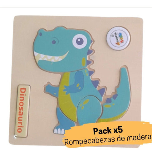 Cubeta Pack X5 Wooden Puzzles Animals/Transport/Dinos 5