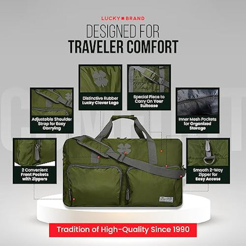 Lucky Travel - 65L Canvas Bag, Gym and Travel Duffle Bag for Men and Women, Foldable Shoulder Bag - Loden Green 4