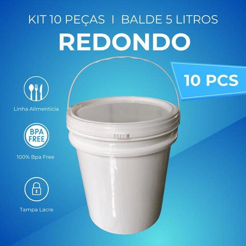 Balde 5l Com Alça Para Ração 10 Pçs 1