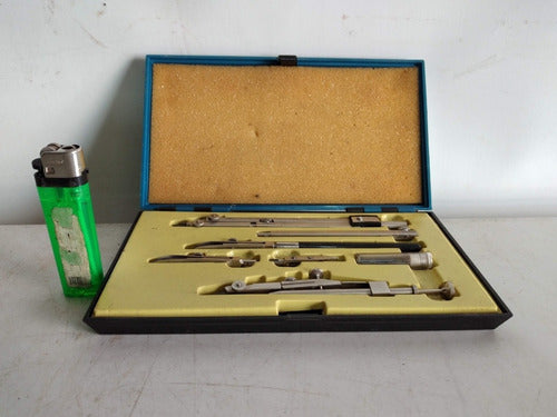 Set Antiguo De Compas Proebster Metalicos Con Estuche 0