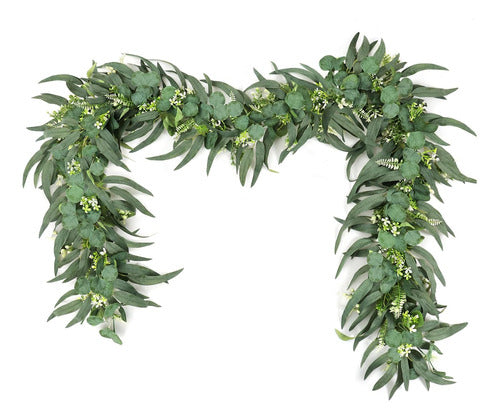 Dremisland Eucalyptus Garland with Long Willow Leaves, 2 Pack 5.9ft 0