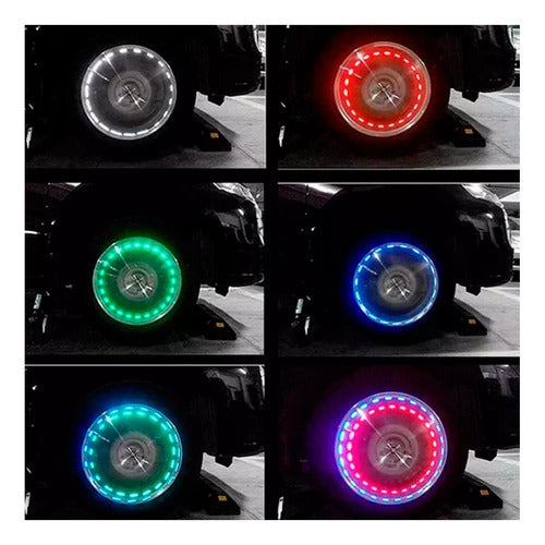 Kit 4 Tapas Valvulas Rueda Neumatico Luz Led Auto Moto Bici 6