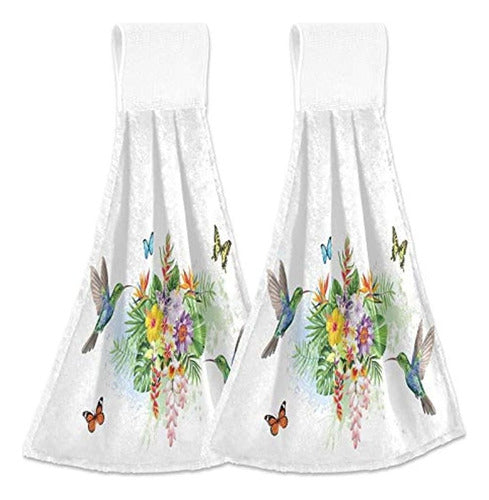 SLHKPNS Hummingbird Floral Hand Towels for Kitchen 0