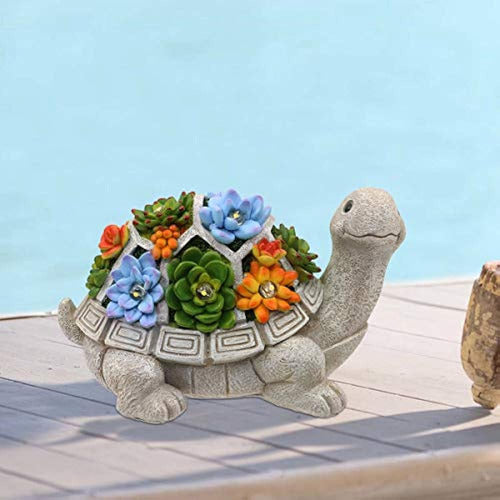 Nacome Solar Garden Outdoor Statues Turtle With Succulent 0