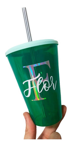 40 Personalized Transparent Plastic Cups with Holographic Initials and Name - 400cc Souvenir 3