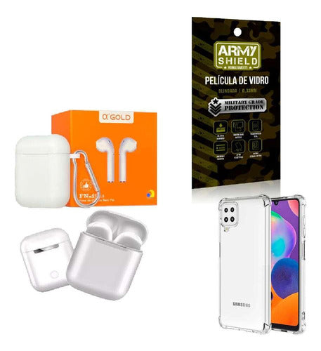 Kit Fone Sem Fio + Capinha Samsung A12 + Película 3d 0