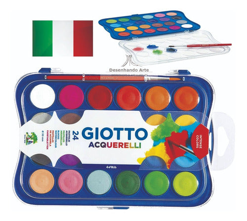 Tinta Aquarela Giotto Pastilha Papel Canson A4 Kit Pinceis 2