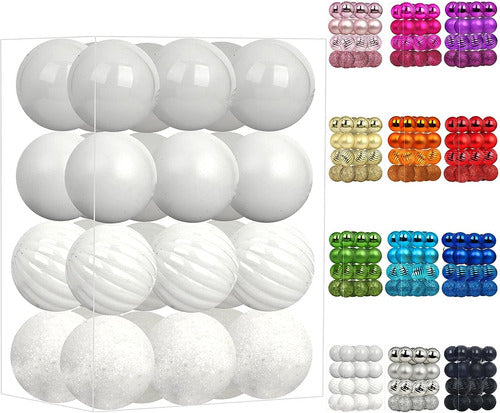 Emopeak 24pcs Christmas Balls Ornaments for Xmas Christmas Tree - 4 Style Shatterproof Christmas Tree Decorations Hanging Ball for Holiday Wedding Party Decoration (1.3/3.2cm, White) 0