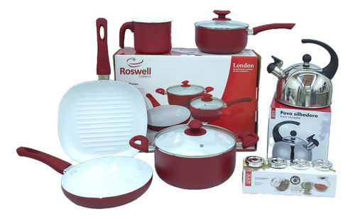 Roswell Bateria Cocina Ceramica Roja 10pz Pava Especieros 0