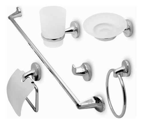 Kit Accesorios Baño 6 Piezas Metal Cromado Y Vidrio Esfumado 0