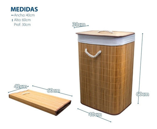 Cesto Para Ropa Plegable Bambu Organizador Tapa Eco Friendly 2