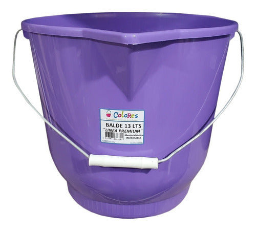 Premium Line 13L Plastic Bucket with Stainless Steel Handle - Assorted Colors 0