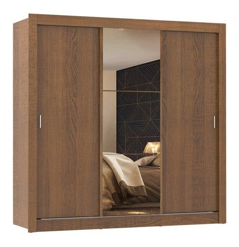 Mundo Muebles Monaco/Rustic 3 Door Sliding Wardrobe with Mirror 0