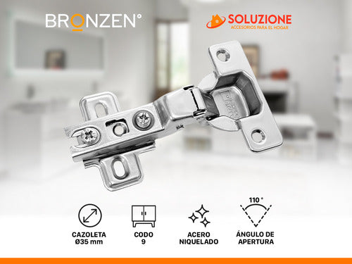 Bronzen Bisagra 35mm Codo 9 Sin Resorte Muelle Premium X 4 Unidades 2