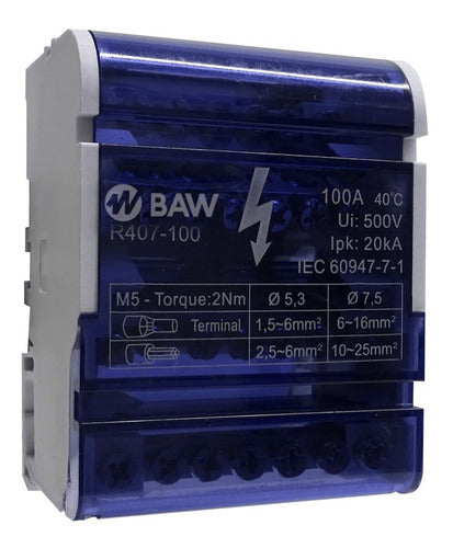 BAW Tetrapolar Distributor 100Amp 7 Outputs DIN R4 0