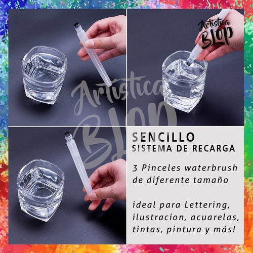 Set Pinceles Waterbrush Grande Aplicador Agua Acuarela Tinta 3