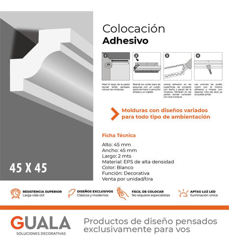 Guala Moldura Telgopor Eps Interior 45x45 Para Techo Pared 6