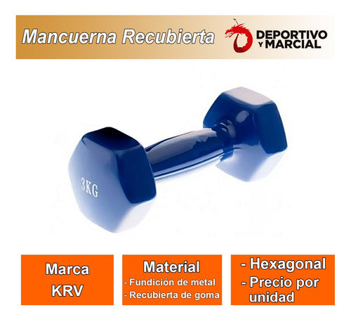 KRV Hexagonal Rubber-Coated Dumbbell 3 Kg Pilates En3x 7