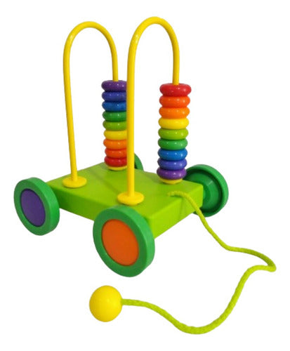 Colorful Bead Maze with Pull Along Cart and 2 Arches on Wheels 0