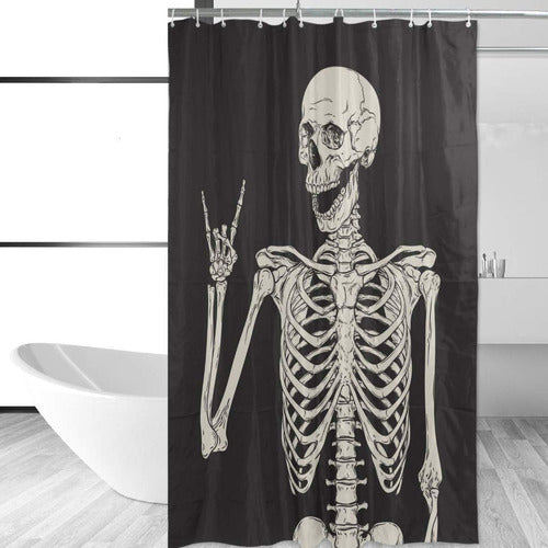 Rock and Roll Skull Skeleton Shower Curtain 1