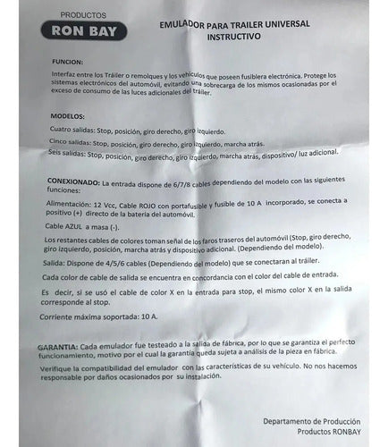 Ron Bay Emulador Para Luces De Trailer 5 Salidas C/ Marcha Atras 5