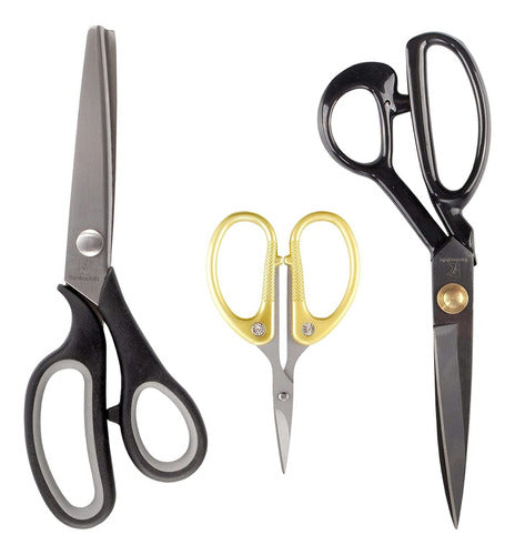 BambooMN Sewing Scissors Set, Pinking Shears/Embroidery/Fabric/3 Pack 0