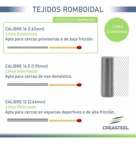 CREASTEEL Tejido Romboidal 3'' 1,00x10mts Cal 16 2