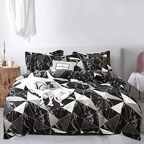 Jumeey Black Duvet Cover Queen Marble Black White Grey Gold 0