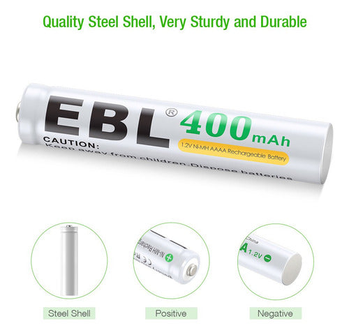 EBL - Rechargeable AAAA Batteries (1.2 V, 400 mAh, Ni-MH, Pack of 4) 4