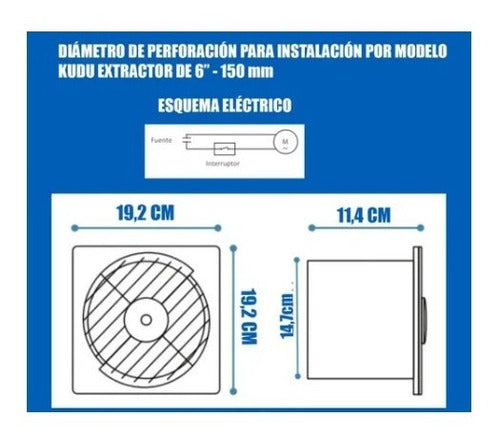 Extractor Baño Cocina Blanco Aire 150mm 6 Pulgadas 1