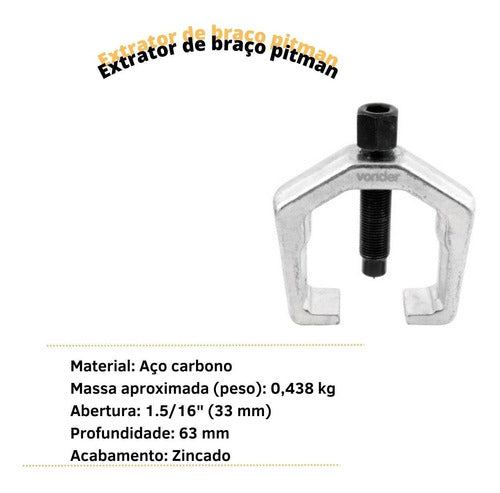 Extrator Braço Pitman 1.5/16  Fuso 63mm Abertura 33mm-vonder 3