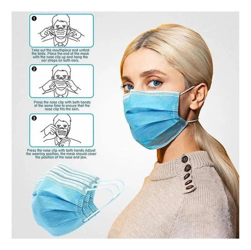 Pack of 50 Disposable Sky Blue Face Masks with Elastic Bands 1